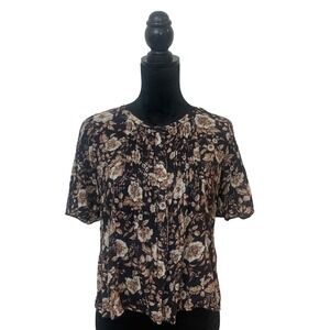 Denim & Supply Ralph Lauren Womens XS Floral Pintuck Short Sleeve Blouse Black